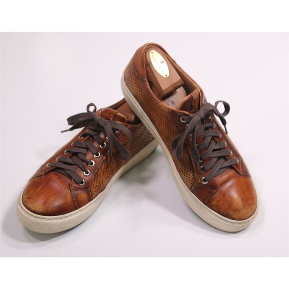 Magnanni Brown Perforated Low Top Leather Sneakers Men's US 8.5 M - Picture 8 of 10
